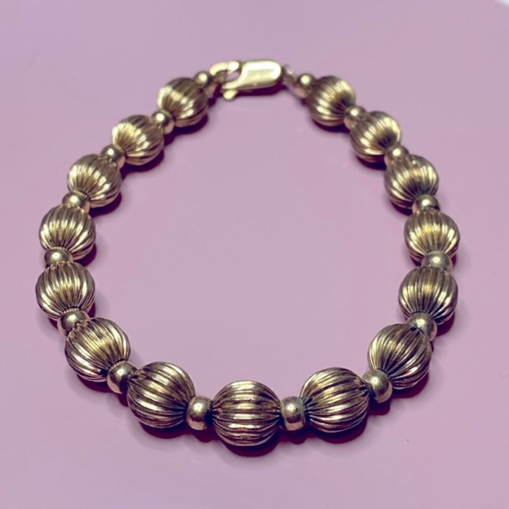 💛 14k Gold Plated Fluted Ball Bracelet